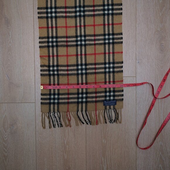 Authentic Burberry Classic Check Cashmere Fringe Scarf OS Tan/Black/Red - Picture 10 of 10